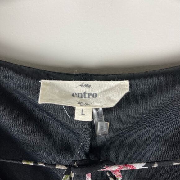 Entro black pink floral chiffon ruffle boho cottagecore midi dress large - Picture 7 of 9